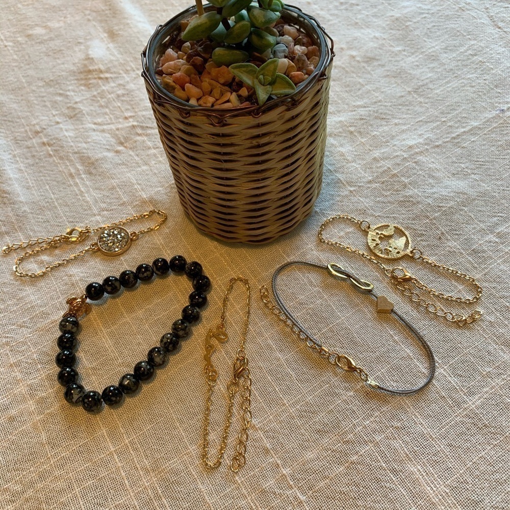 Trendy boho set of 5 chain bracelets love festival gold beaded bohemian - Picture 4 of 5